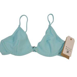 NWT Billabong Women's Tanlines Reese Unwired Bikini Top Ribbed Cyan Blue Sz S